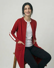 Maroon Western Stripe Long Sleeve Cardigan