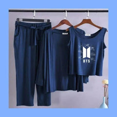 Women 3 Pieces Night Suit - BTS Sign