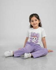 Bunny Blossom Tee & Lilac Pants Set – Girls Summer Outfit