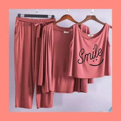 Women 3 Pieces Night Suit - Smiley