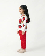 Girls Red Heart Print Sweatshirt & Jogger Set