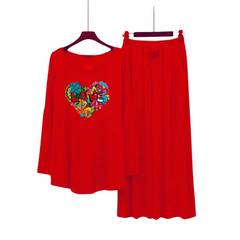 Women Round-Neck Lounge Wear | Love Color - Red