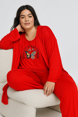 Women’s 3 Piece Nightwear Lounge Set with Never Giveup Print | Plus Size Loungewear