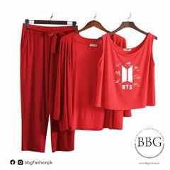 Women 3 Pieces Night Suit - BTS Sign