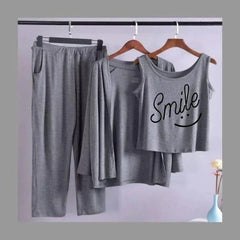 Women 3 Pieces Night Suit - Smiley