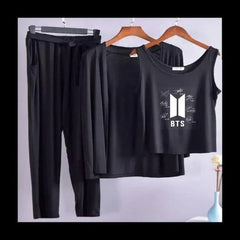 Women 3 Pieces Night Suit - BTS Sign
