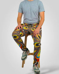 Men Psychedelic Swirl Print Elastic Waist Trousers – Casual & Lounge Wear