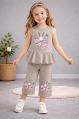 Light Brown Bunny Bloom Pajama Set