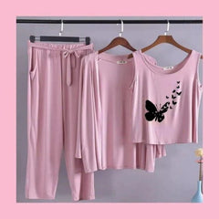Women 3 Pieces Night Suit - Flying Butterfly