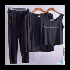 Women 3 Pieces Night Suit - Friends