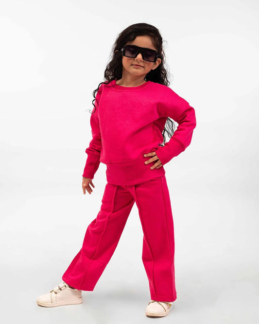 Girls Luxe Fleece Winter Co-Ord Set – Hot Pink