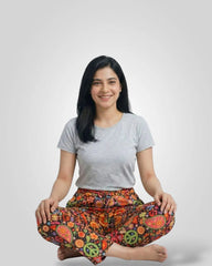 Women Boho Peace Print Elastic Waist Trousers – Casual & Lounge Wear