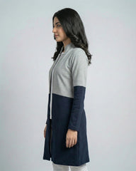 Blue Contrast Long Sleeve Fashion Cardigan Sweater