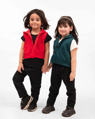 Kids Trendy Hoodie Vest | Forest Green