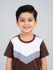 Brown Grey Panel Kids Short Sleeve Kids Wear