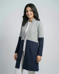 Blue Contrast Long Sleeve Fashion Cardigan Sweater