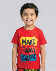 Make Today Great Red T-Shirt & Printed Shorts Set