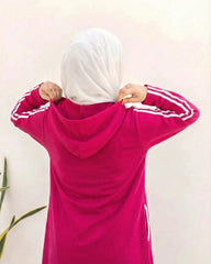 Women Hooded Zip-Up Fleece Abaya | Pink