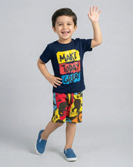 Make Today Great Navy T-Shirt & Printed Shorts Set