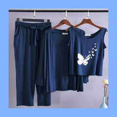 Women 3 Pieces Night Suit - Flying Butterfly