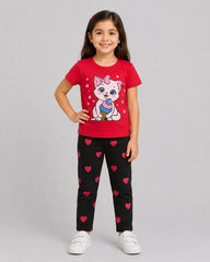 Sweet Kitty Ice Cream Girls Pajama Set - Red & Black