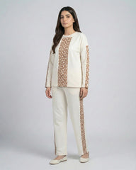 Urban Luxe Greek Co-Ord Set for Women | Cream