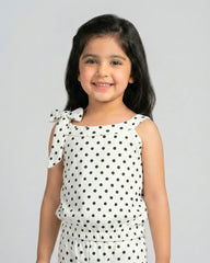 Girls White Polka Dot Sleeveless Jumpsuit