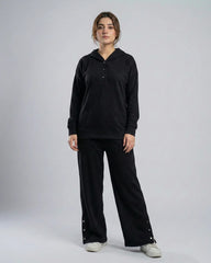 Winter Button Bottom Tracksuit | black