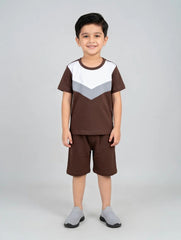 Brown Grey Panel Kids Short Sleeve Kids Wear