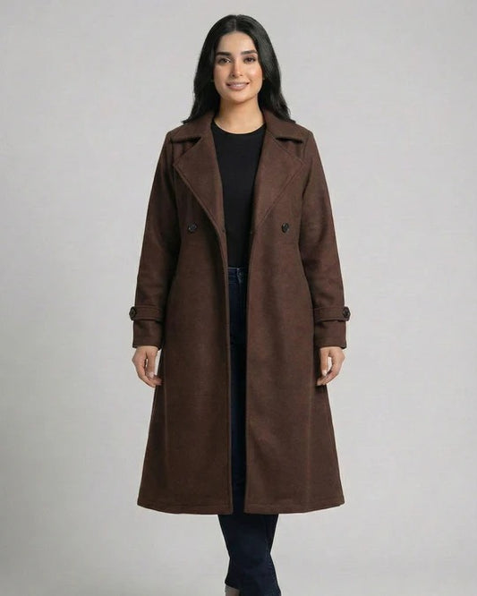 Women’s Chocolate Brown Long Fleece Winter Coat