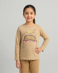 Sleepy Cat Pajama Set - Camel