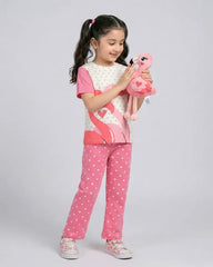 Girls Flamingo Heart Print Top & Flared Pants Set