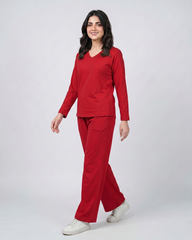 Women V Neck Lounge Wear - Red