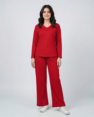 Women V Neck Lounge Wear - Red