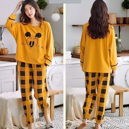 Mustard Contrast Check Woman Pajama Set