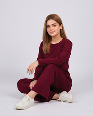 Women Round Neck Lounge Wear - Maroon