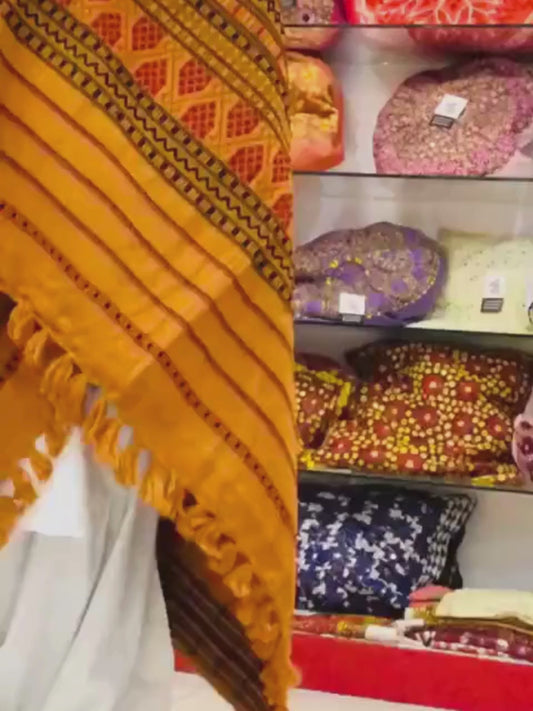 Black Multi Pattern Weaved Woolen Shawl