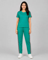 Green and White Striped Tracksuit