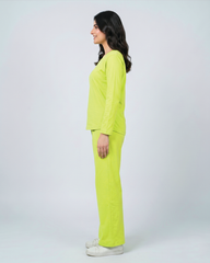 Women V Neck Lounge Wear - Lemon Yellow