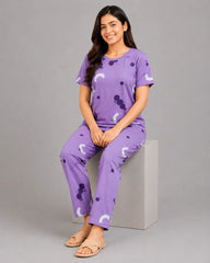 Pattern Printed Pajama Set - Purple