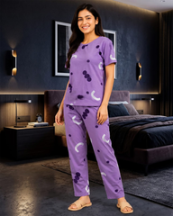 Pattern Printed Pajama Set - Purple