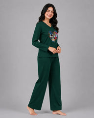 Women V-Neck Lounge Wear | Love Color - Sherwood Green