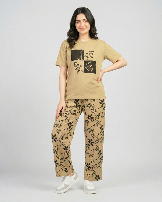 Earthy Bloom Lounge Co-Ord Set - Beige