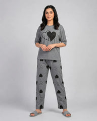 Grey Double Heart Pajama Set