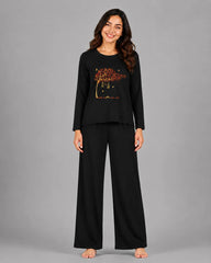 Women Round Neck Lounge Wear | Spring Tree - Black