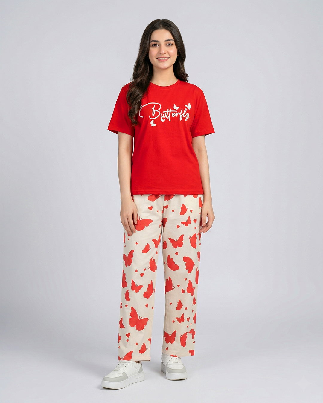 Red Butterfly Print Pajama Set