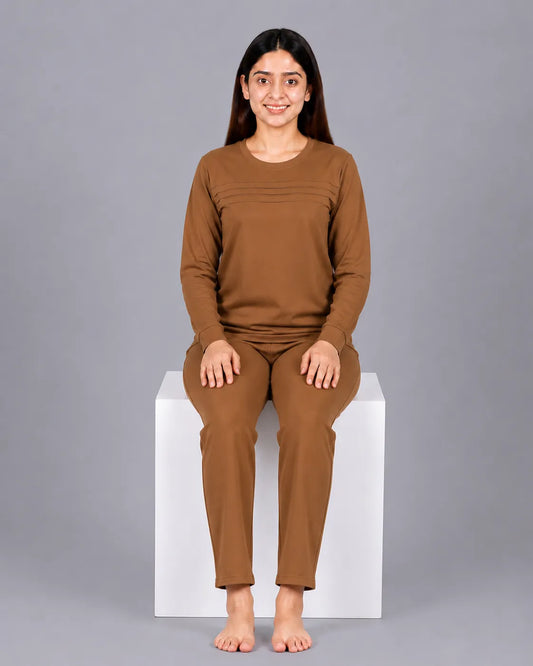 Elegant Pleat Pajama Set - Camel