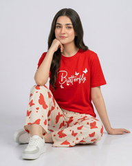 Red Butterfly Print Pajama Set