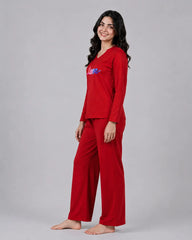 Women V-Neck Lounge Wear | Multi Love - Red