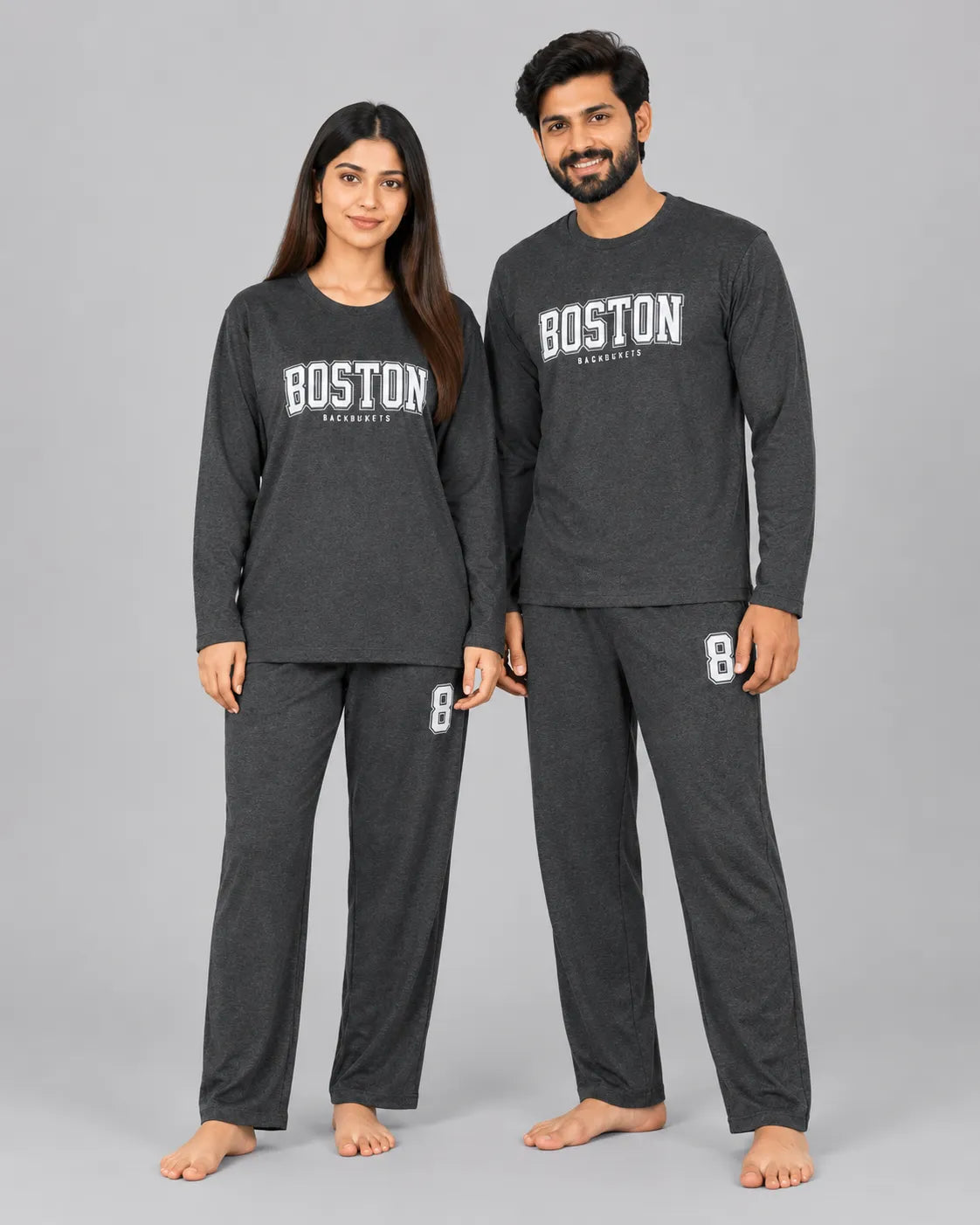 Boston Drop Shoulder Unisex Pajama Set - Grey